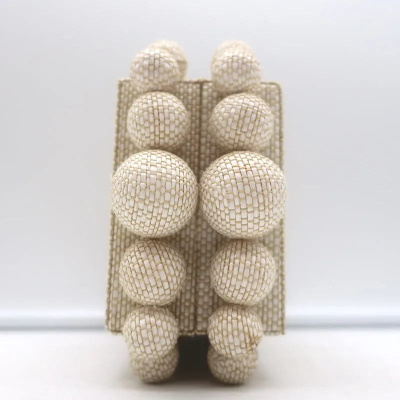 Cult Gaia Eos Beaded Raffia Clutch Bag Beige