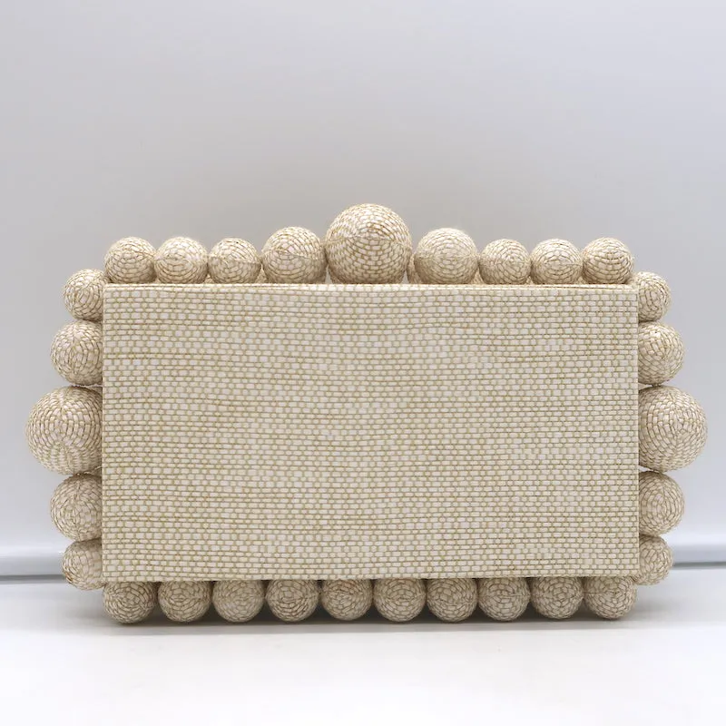 Cult Gaia Eos Beaded Raffia Clutch Bag Beige