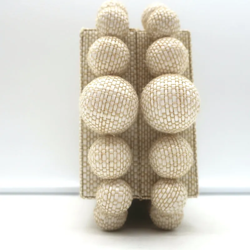 Cult Gaia Eos Beaded Raffia Clutch Bag Beige