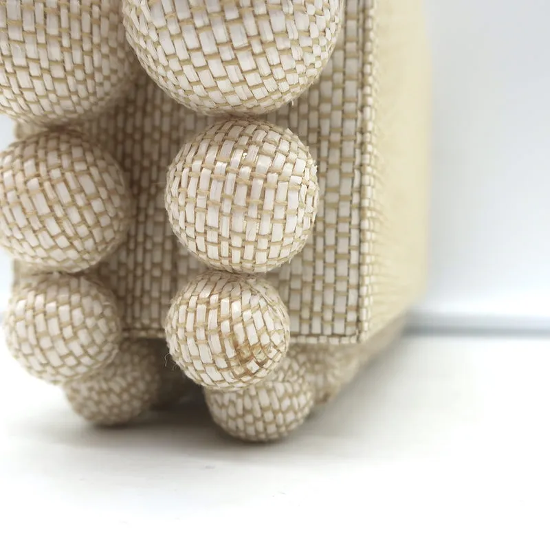 Cult Gaia Eos Beaded Raffia Clutch Bag Beige