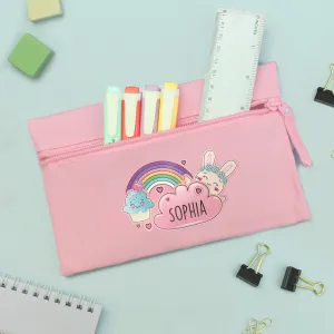 Cute Rainbow Bunny Pink Personalised Pencil Case