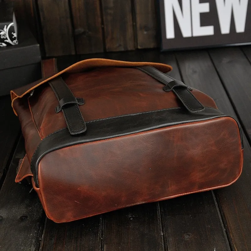 Cyflymder Retro Men's Backpack Bag Luxury Crazy Horse Leather Backpack Men School Backpack College Book Bag Rucksack Men Shoulder Bags