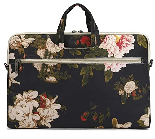 Dachee Black Peony Patten Waterproof Laptop Shoulder Messenger Bag Case Sleeve for 14 Inch 15 Inch Laptop Case Laptop Briefcase 15.6 Inch