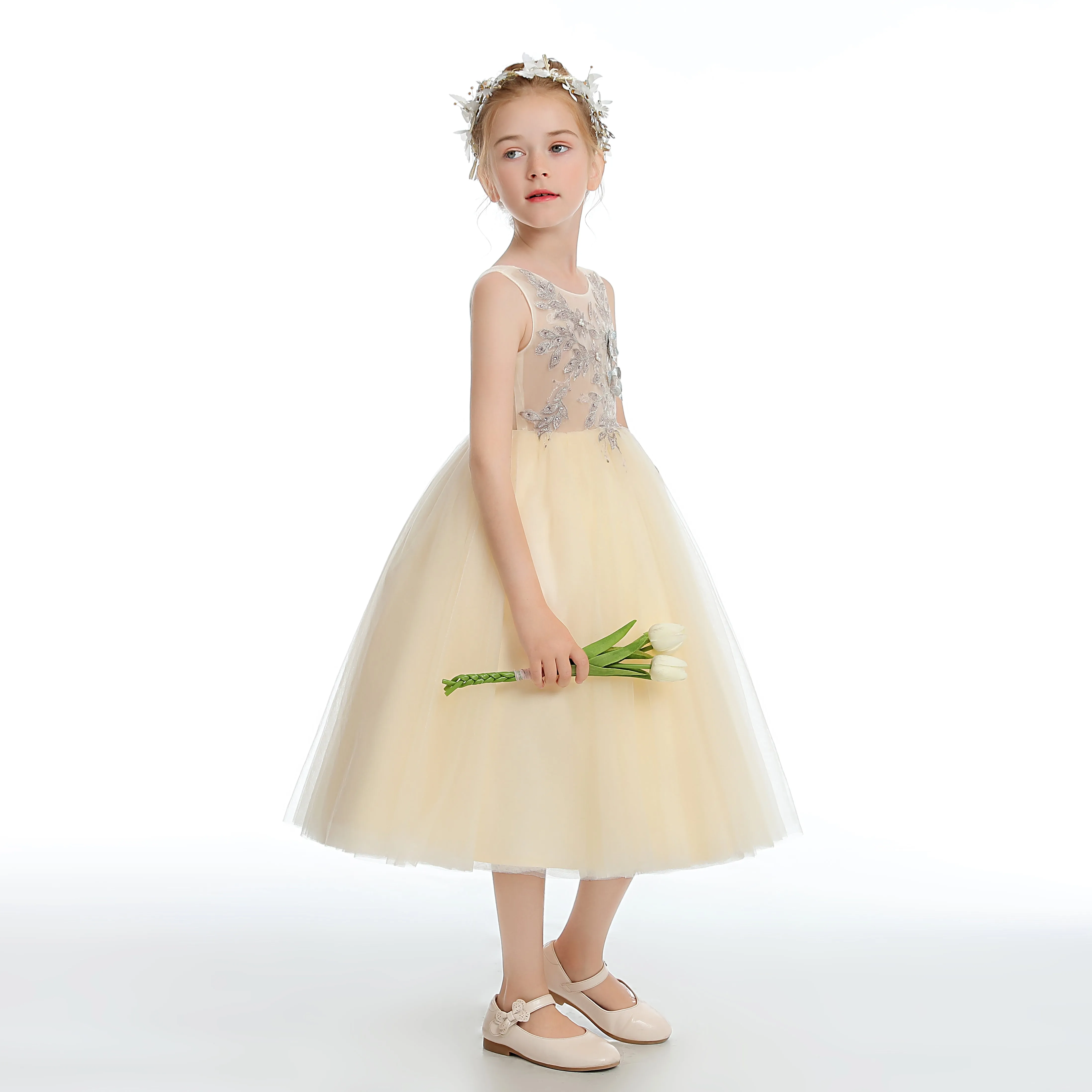 Daffodil Sleeveless V Back Tulle Flower Girl Dresses
