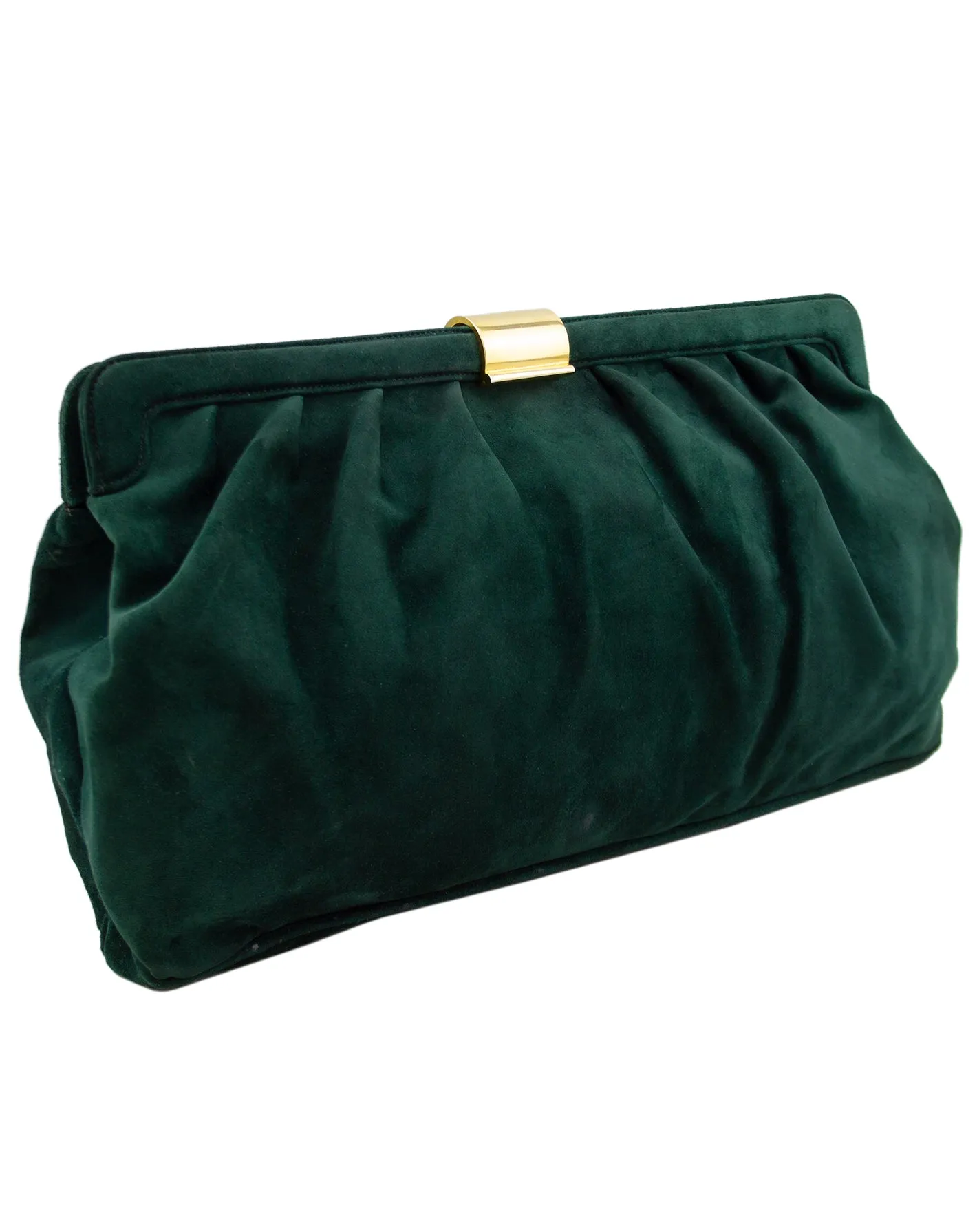 Dark Green Suede Frame Clutch