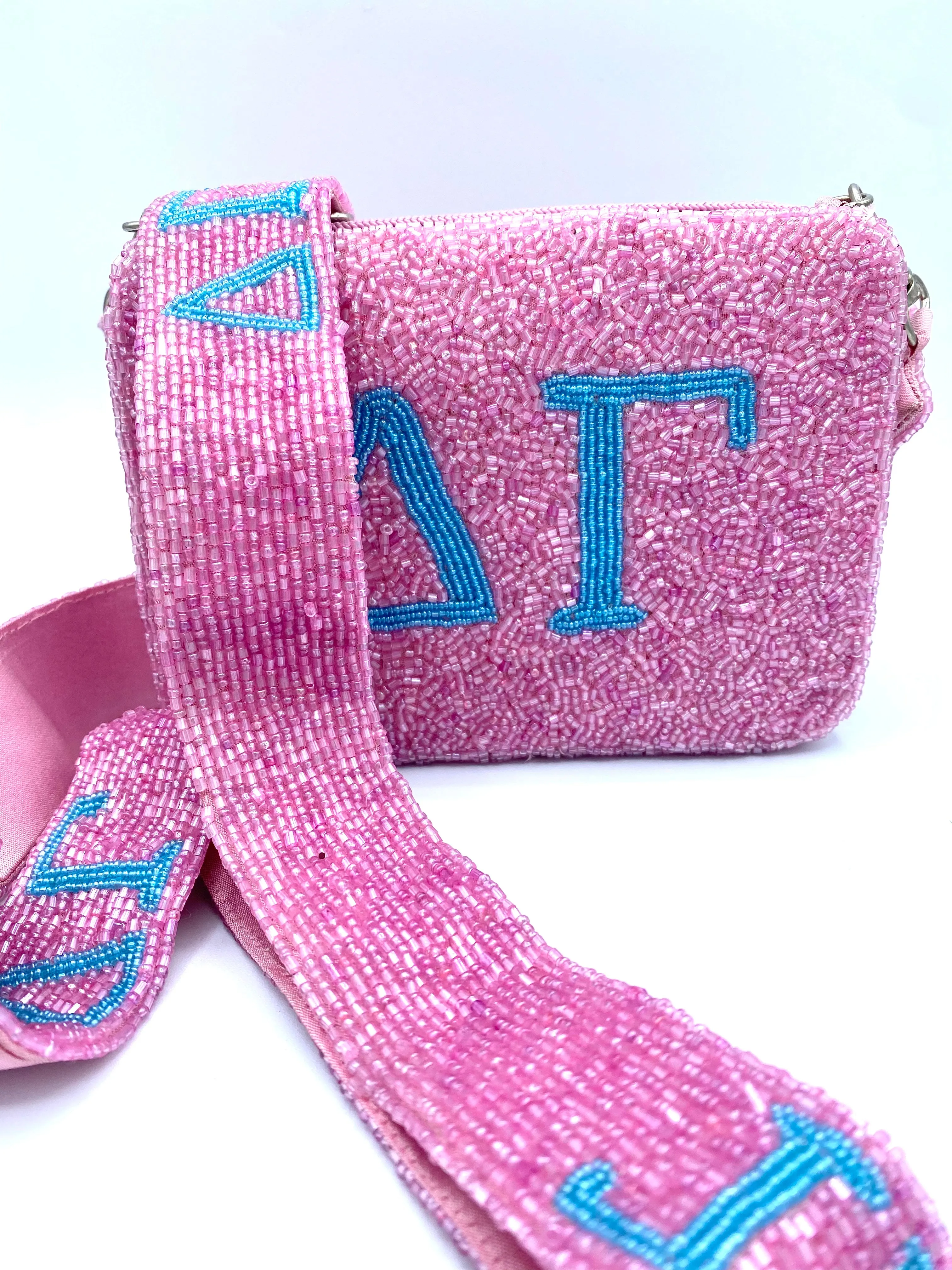 Delta Gamma Sorority Beaded Handbag with Purse Strap Set