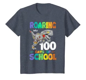 Dinosaur T-Rex Roaring Into 100 Days Of School Shirt
