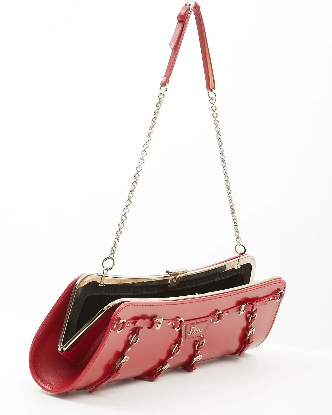 Dior Red Leather Bondage 2003 Long Clutch Chain Bag