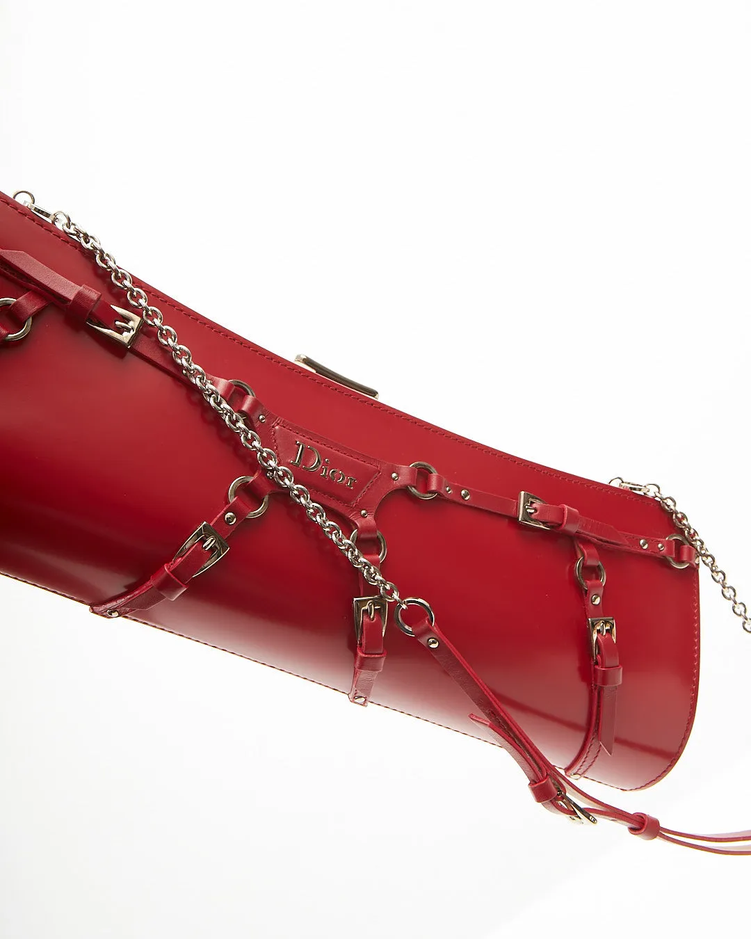 Dior Red Leather Bondage 2003 Long Clutch Chain Bag