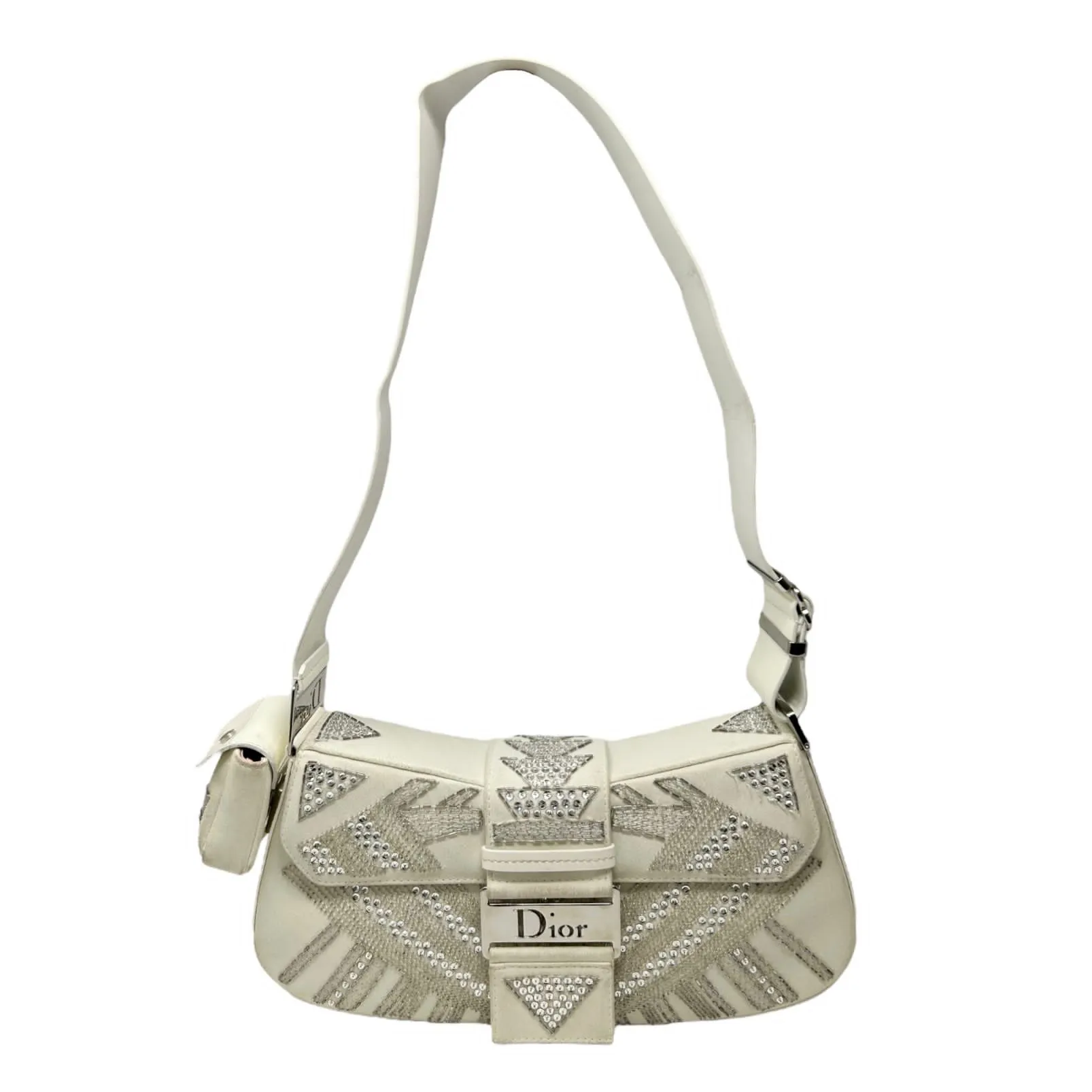 Dior White Satin Beaded Columbus Bag