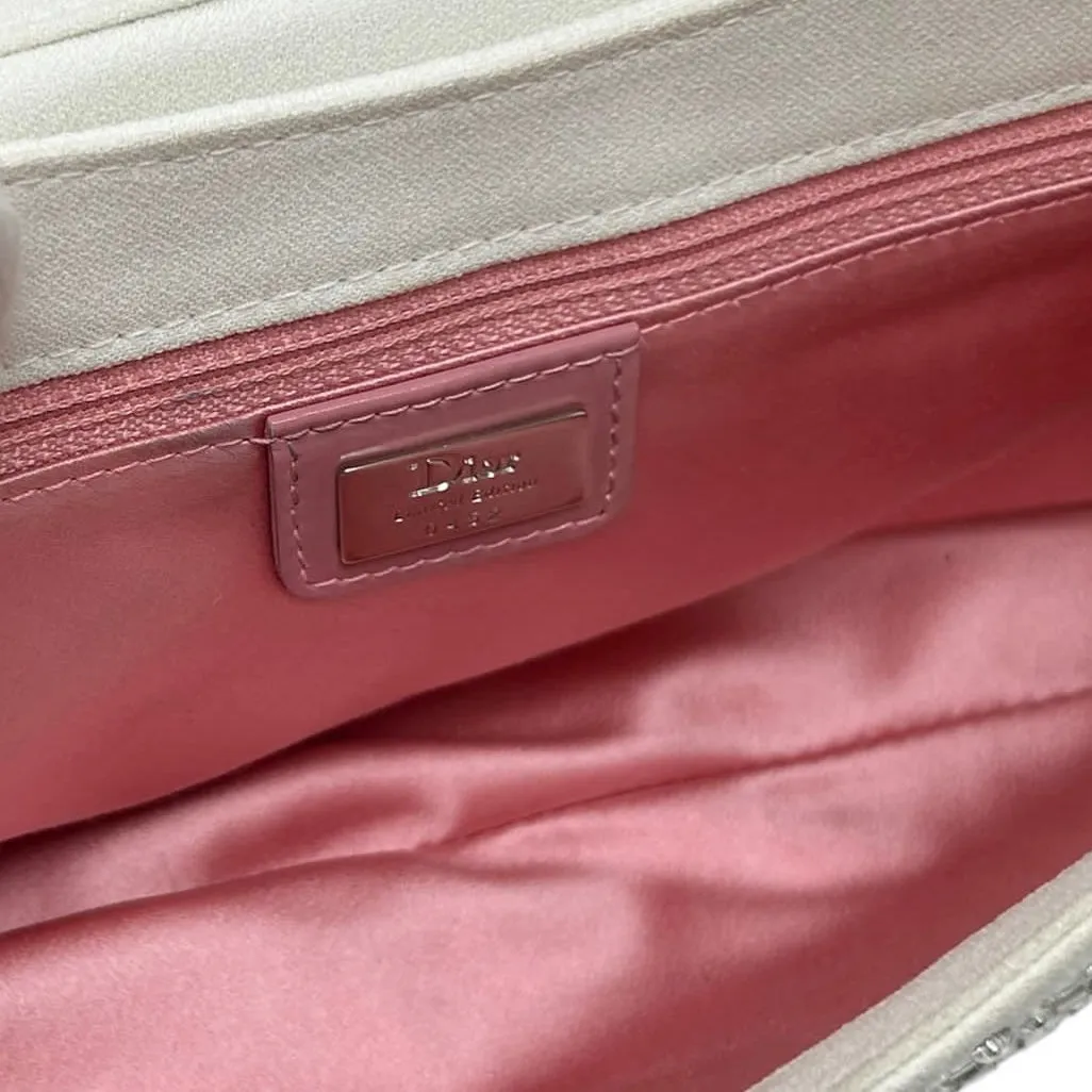 Dior White Satin Beaded Columbus Bag