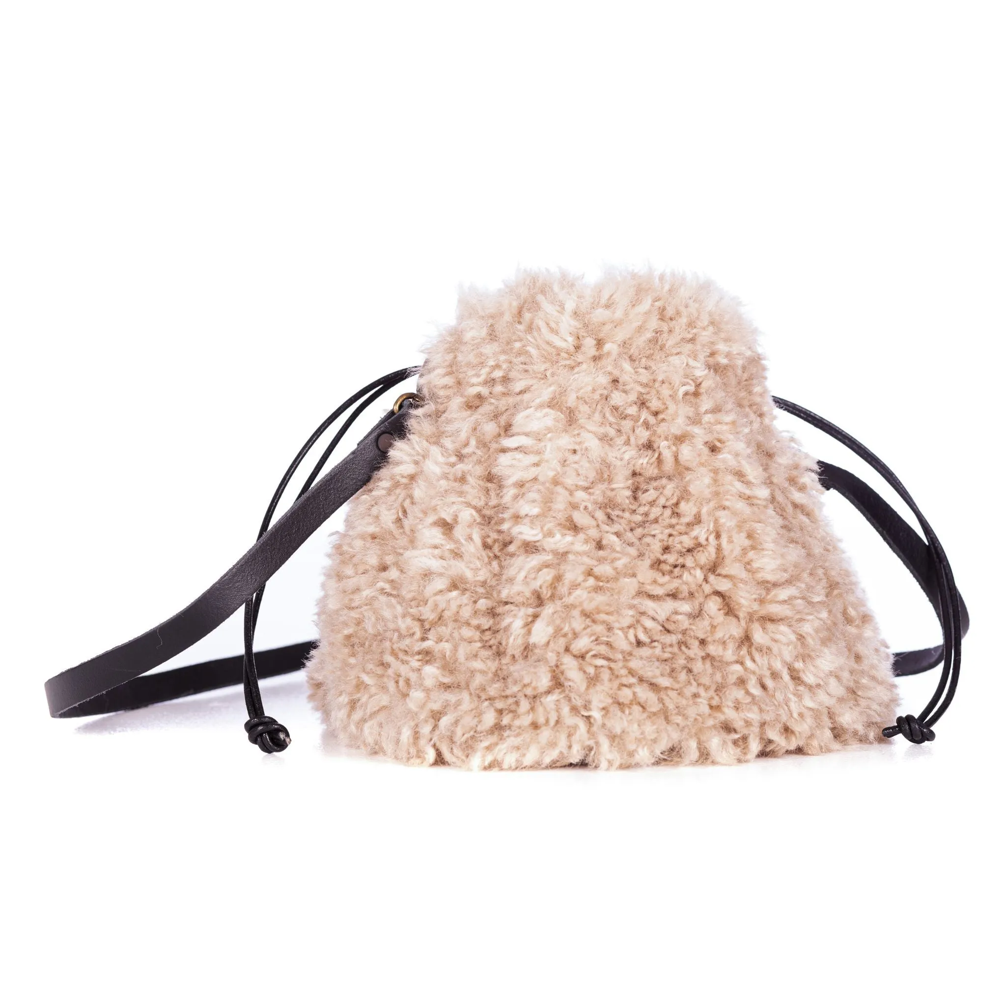 Drawstring Faux Fur and Sheepskin Bags
