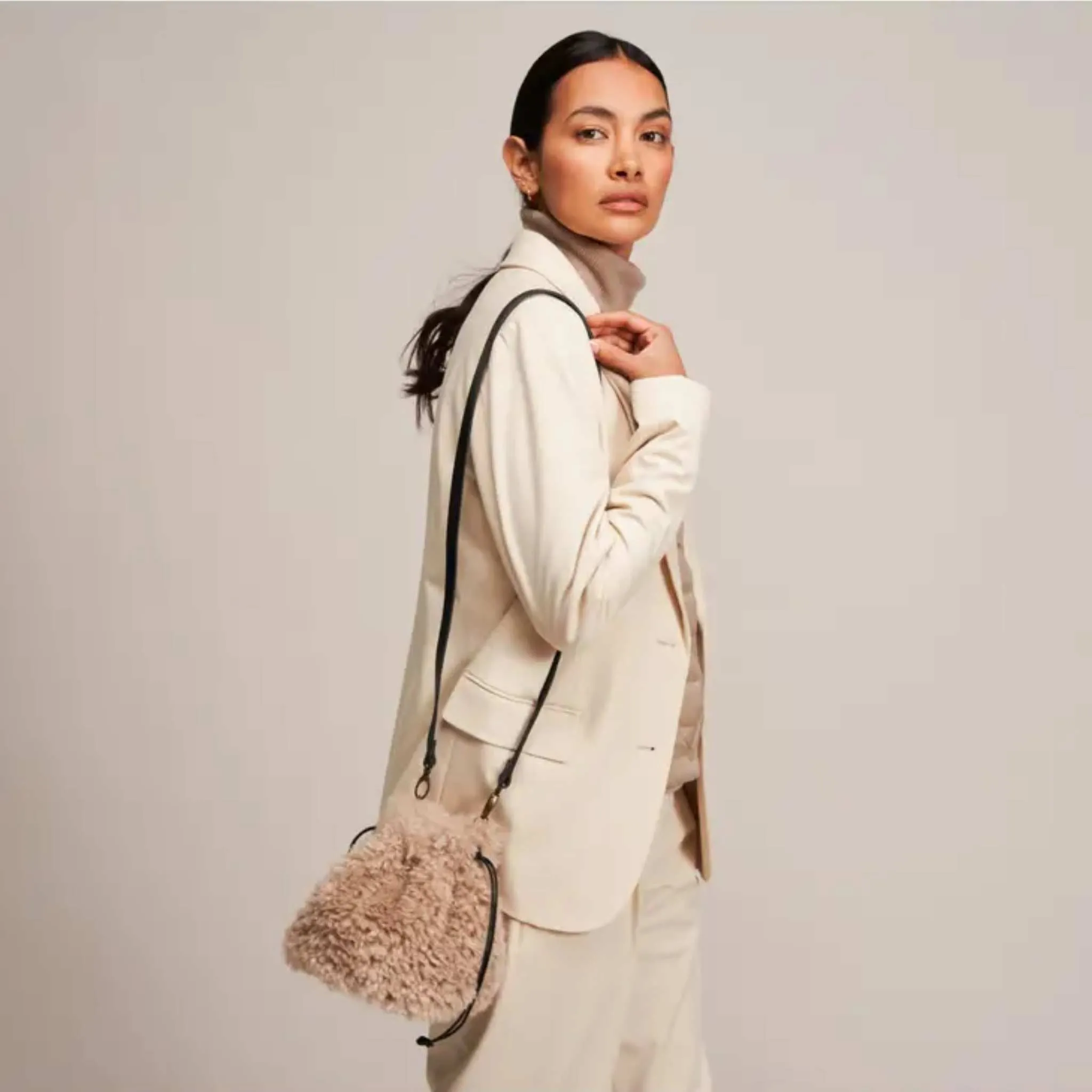 Drawstring Faux Fur and Sheepskin Bags