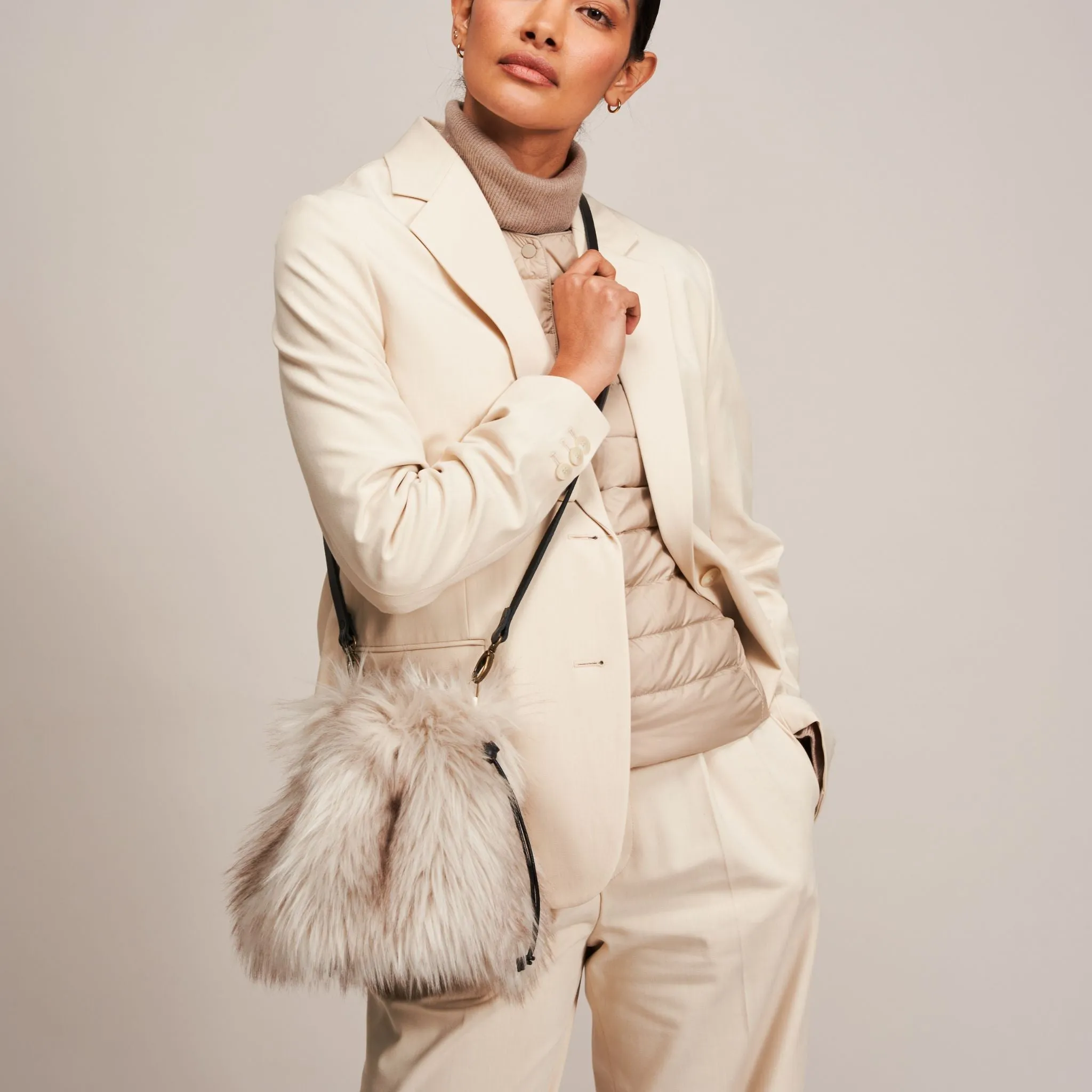 Drawstring Faux Fur and Sheepskin Bags