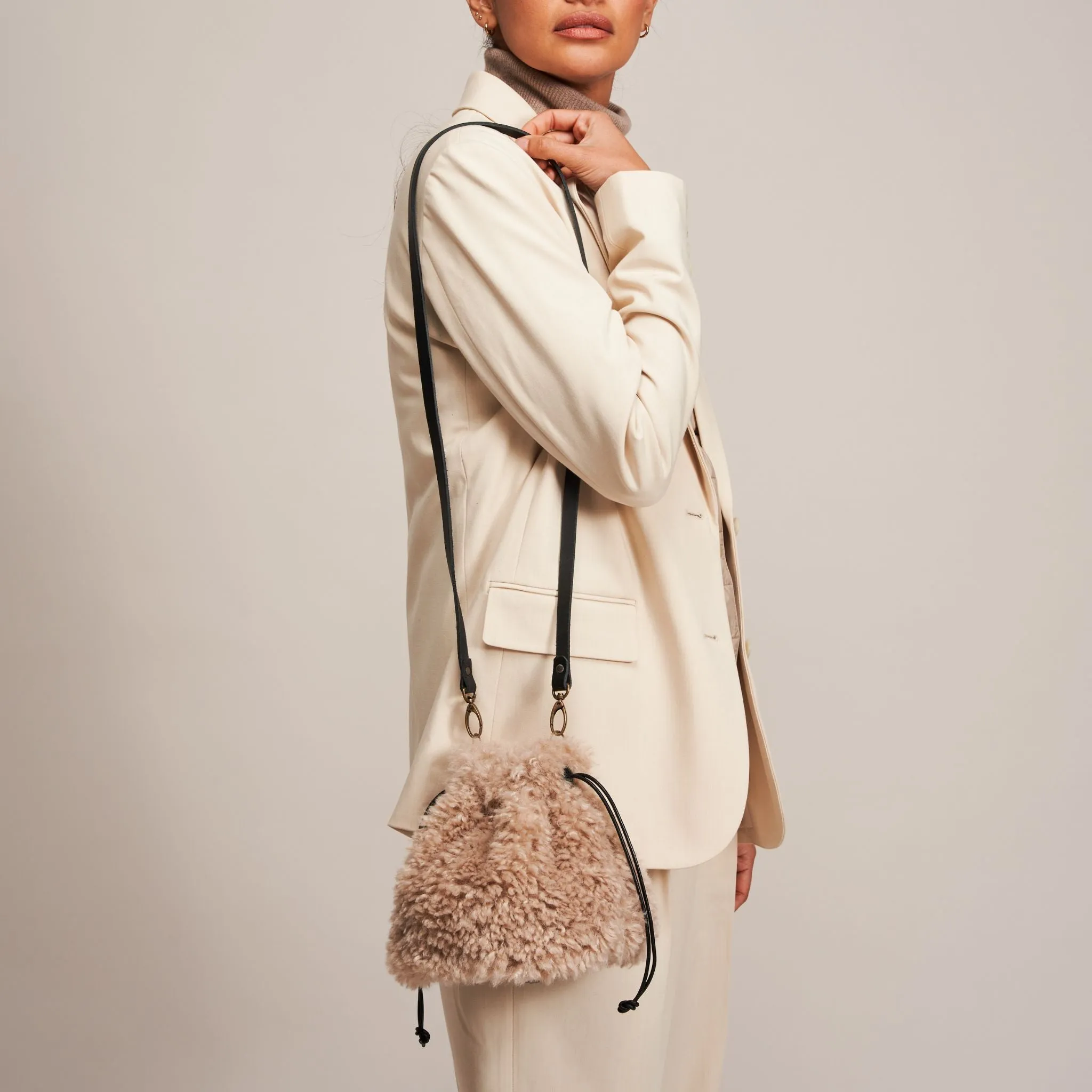 Drawstring Faux Fur and Sheepskin Bags