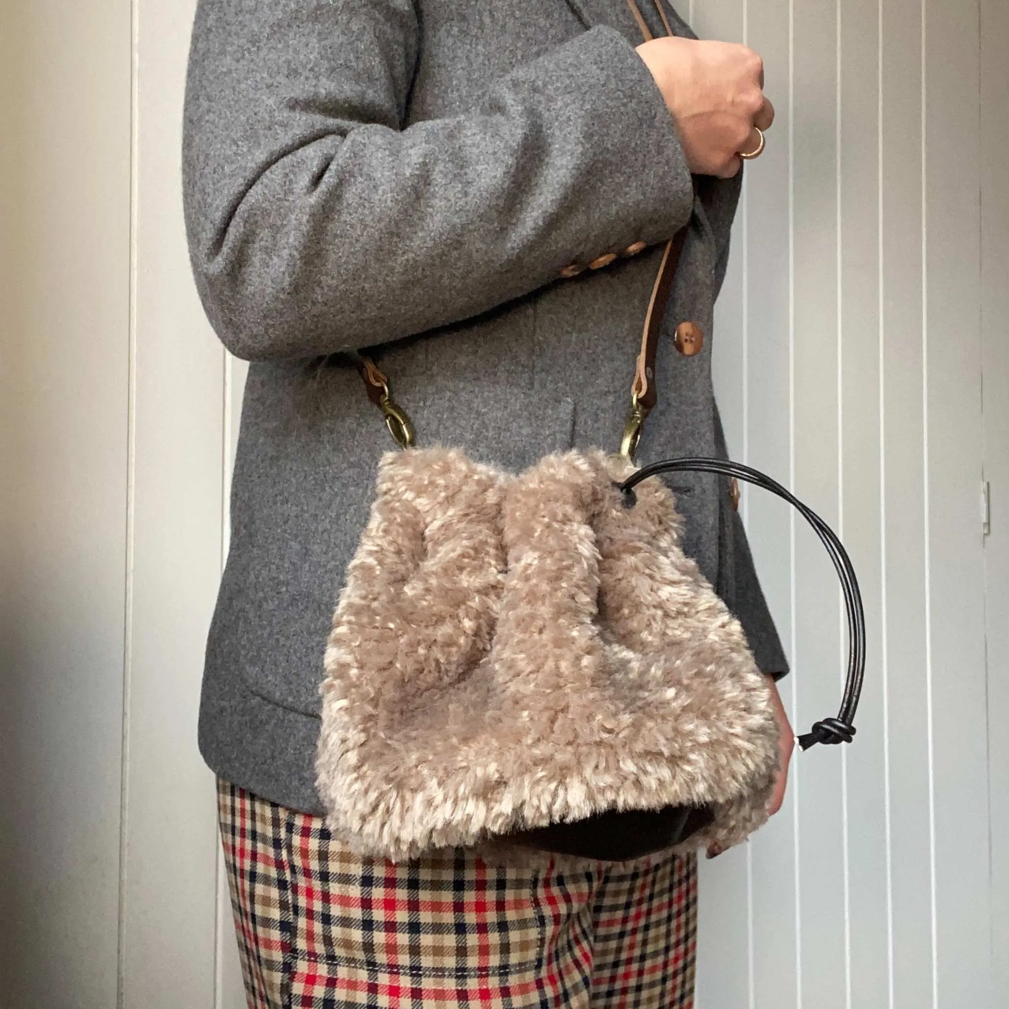 Drawstring Faux Fur and Sheepskin Bags