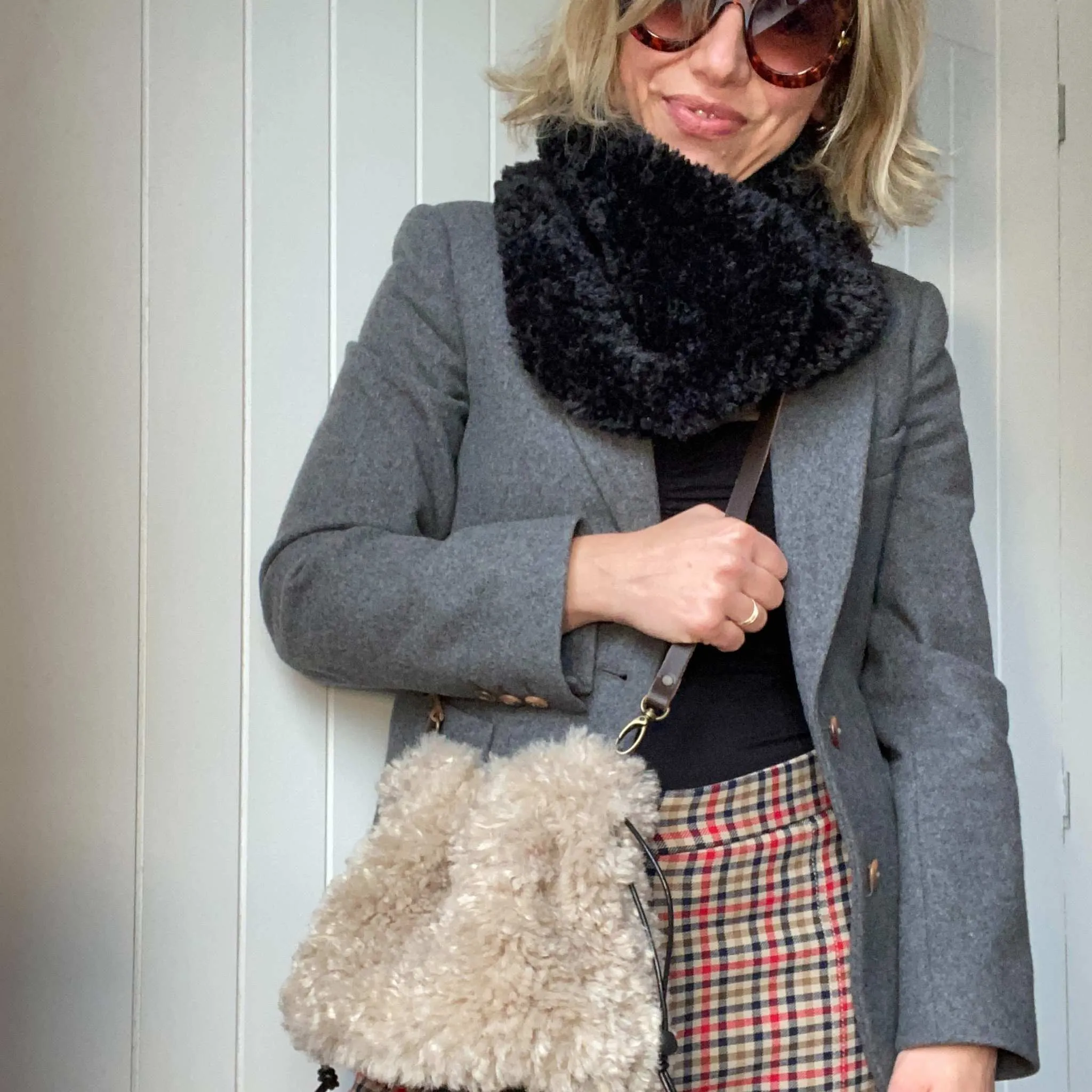 Drawstring Faux Fur and Sheepskin Bags