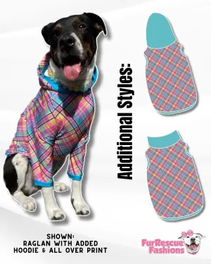 Easter Plaid - Dog Pajama with Aqua Neck & Trim/Sleeves