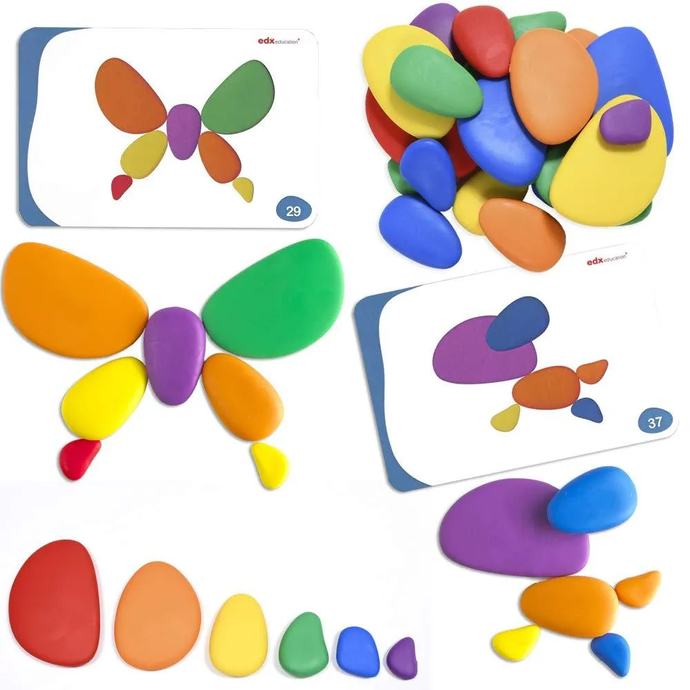 edx Education Rainbow Pebbles - Sorting and Stacking Stones 36 Pebbles   Activity Cards