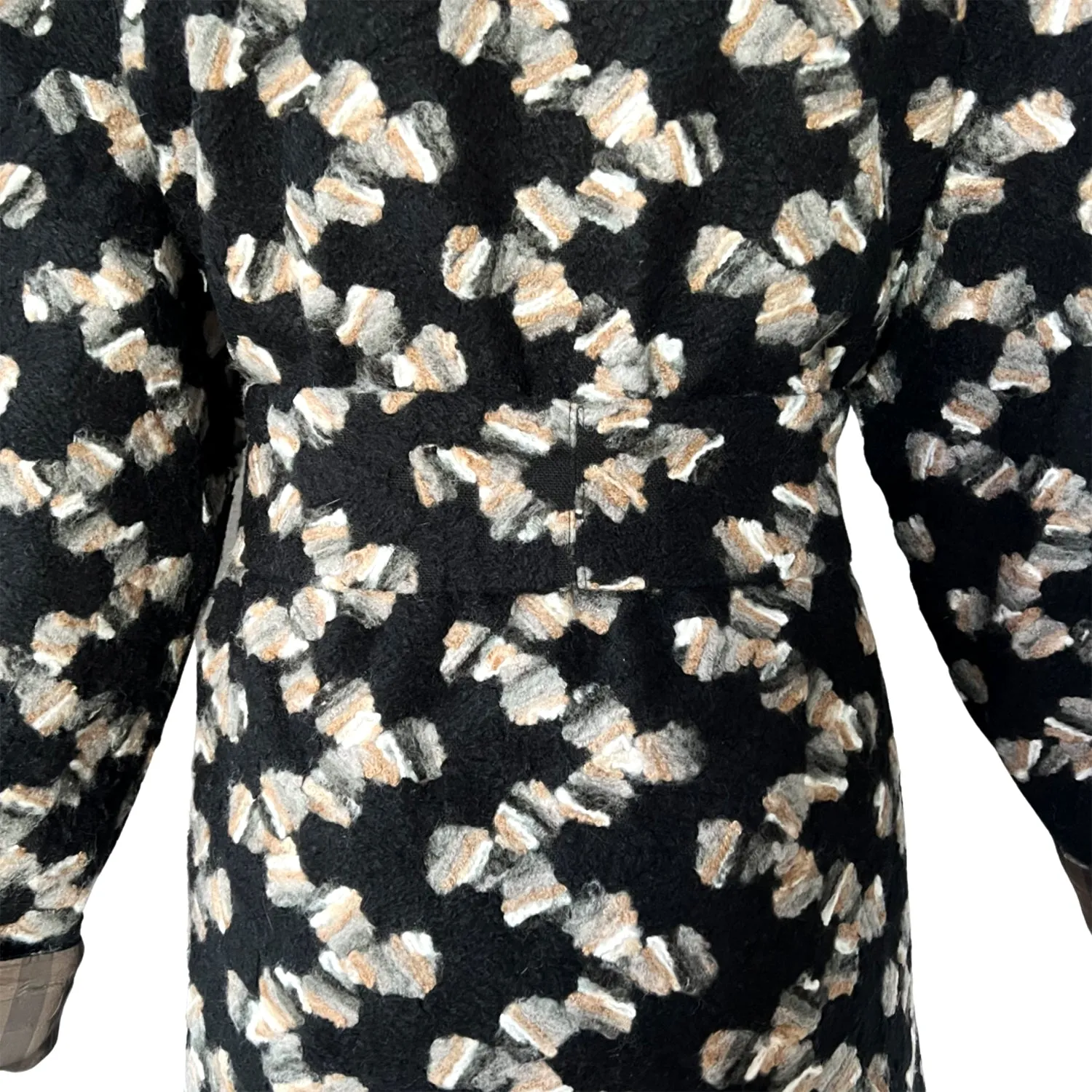 Embroidered Double-Breasted Coat in Black and Beige