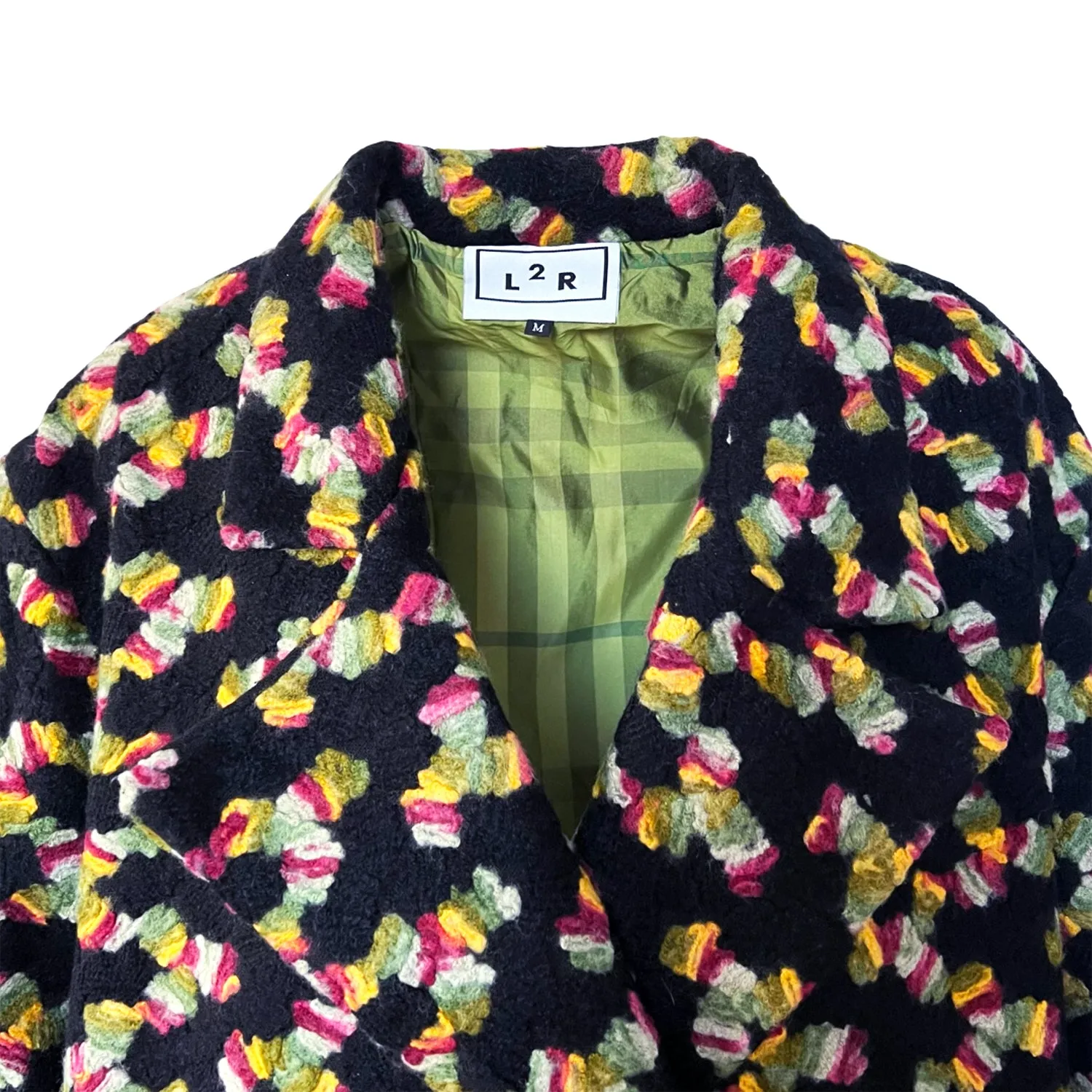 Embroidered Double-Breasted Coat in Black and Green