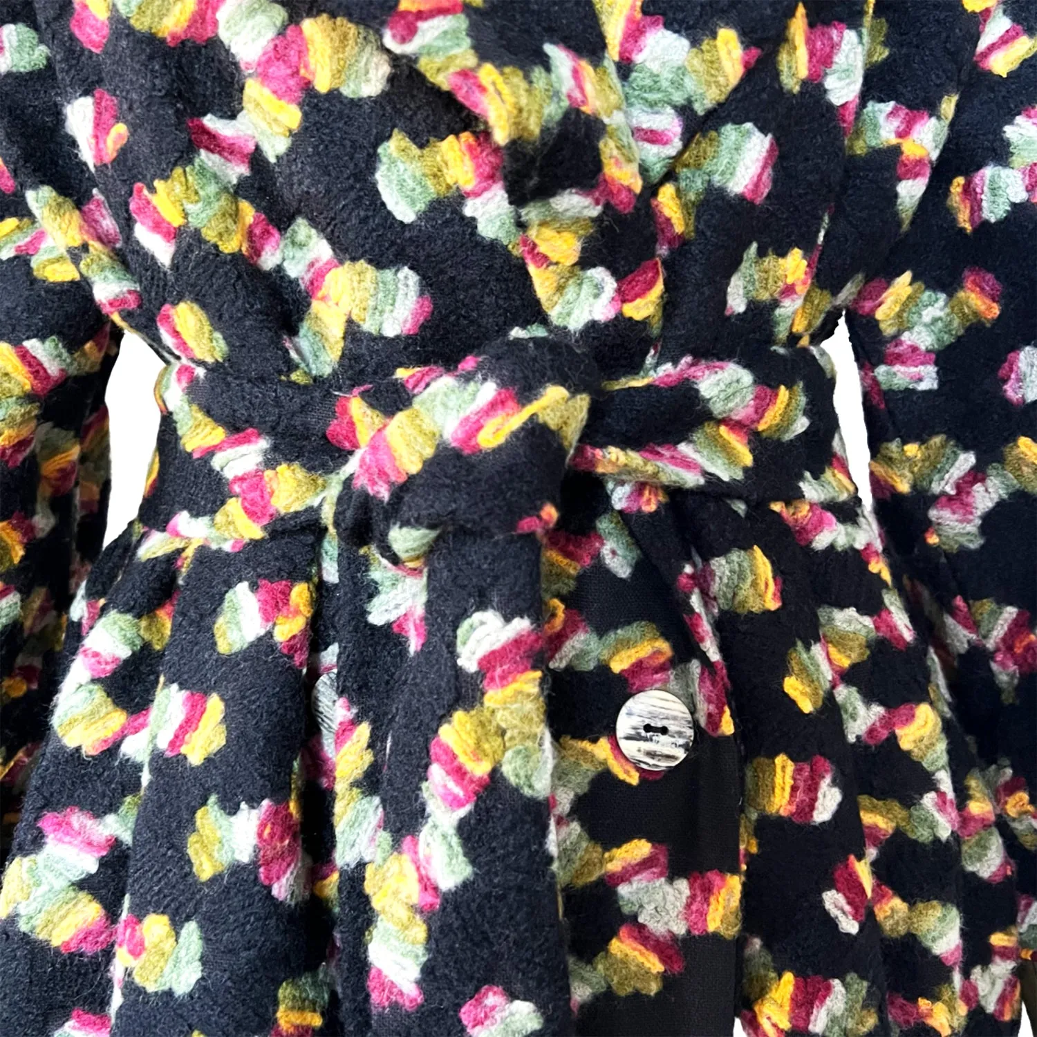 Embroidered Double-Breasted Coat in Black and Green