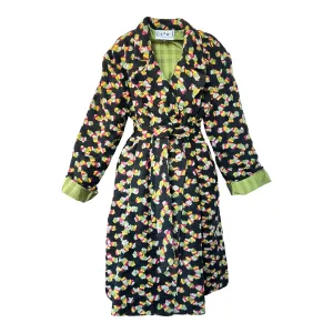 Embroidered Double-Breasted Coat in Black and Green