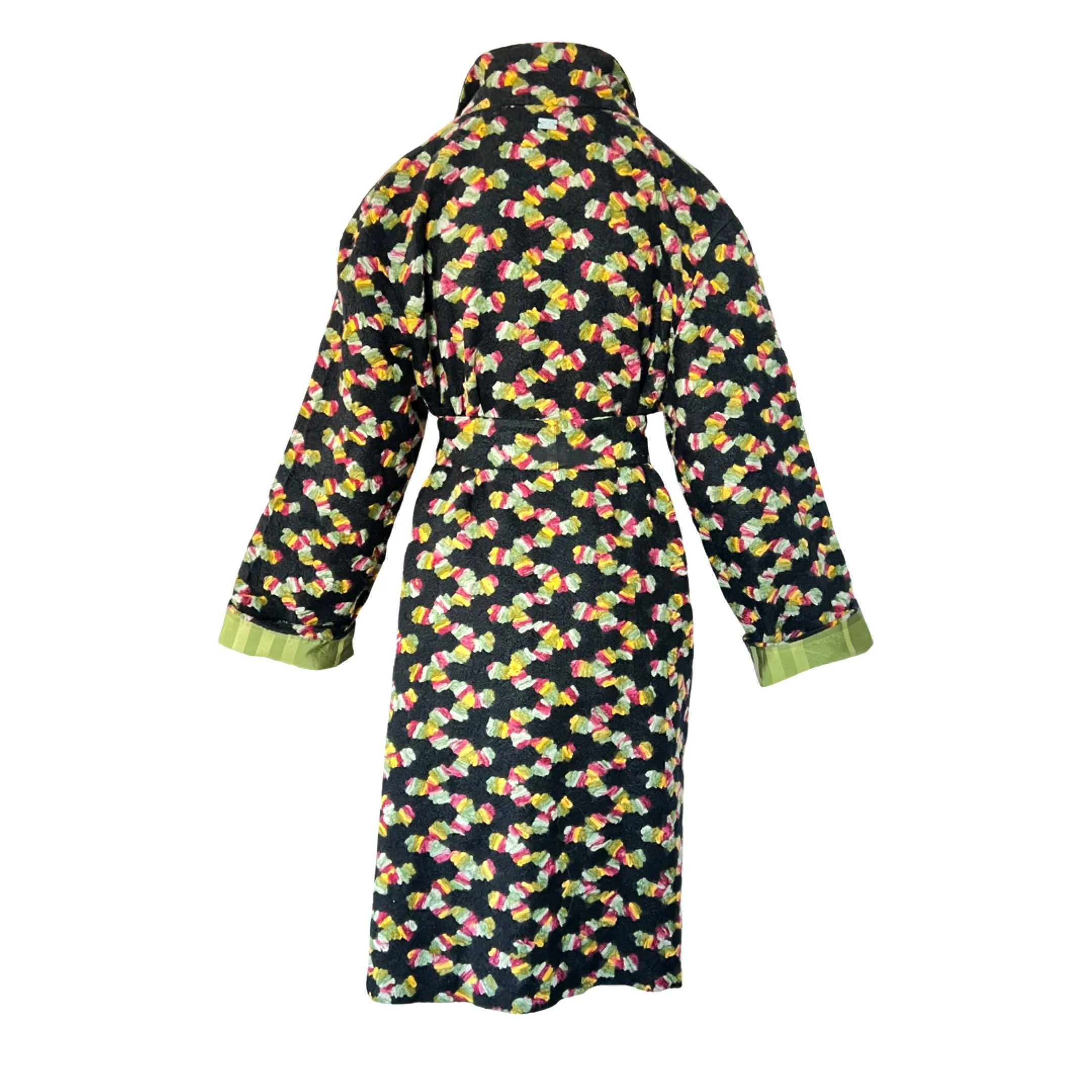 Embroidered Double-Breasted Coat in Black and Green