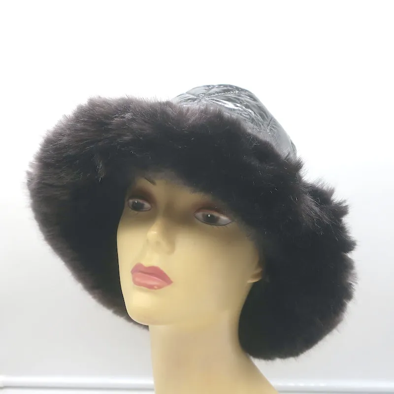 Eric Javits Invincible Puffer Bucket Hat with Faux Fur Trim Black One Size NEW
