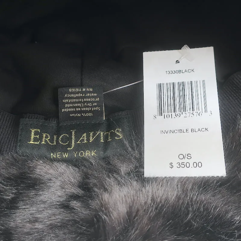 Eric Javits Invincible Puffer Bucket Hat with Faux Fur Trim Black One Size NEW