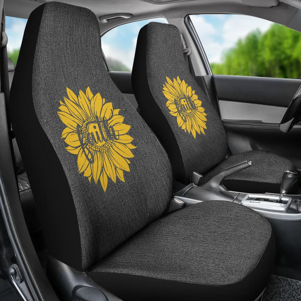 Faith Sunflower on Rustic Gray Faux Denim Background Car Seat Covers