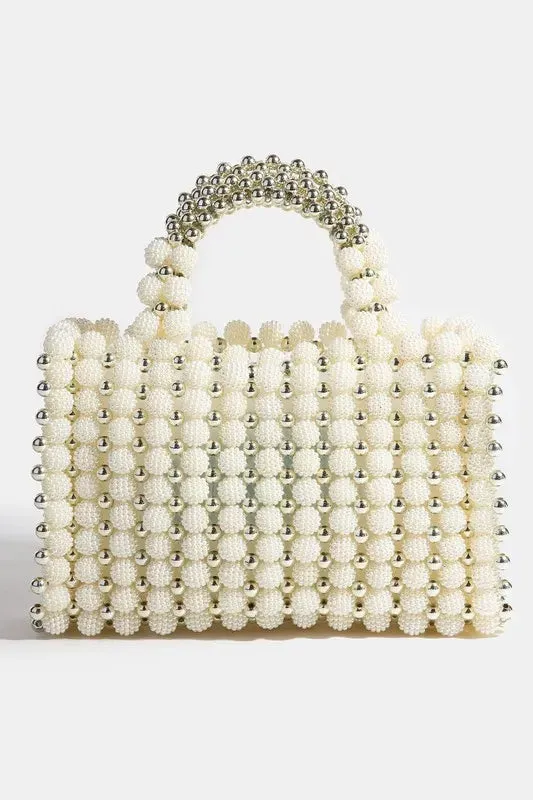 Fame Metallic and Pearl Cluster Beaded Handbag