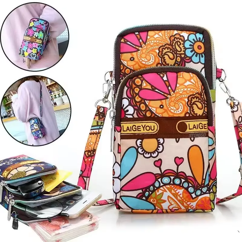 Fashion Casual Floral Cloth Shoulder Crossbody Phone Arm Bag Purse