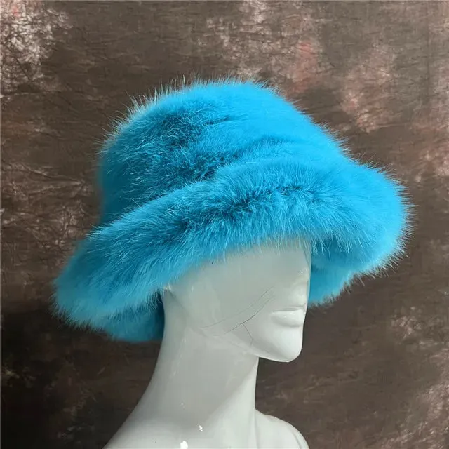 Faux Racoon Fur Bucket Hat