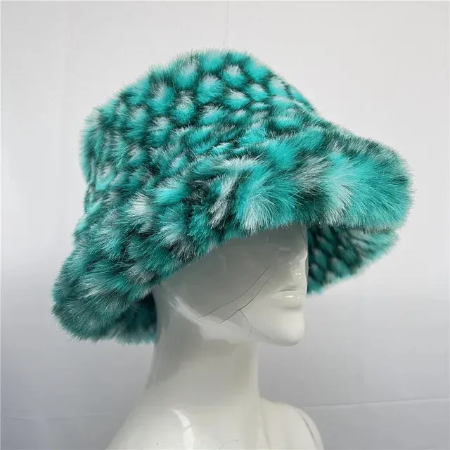 Faux Racoon Fur Bucket Hat