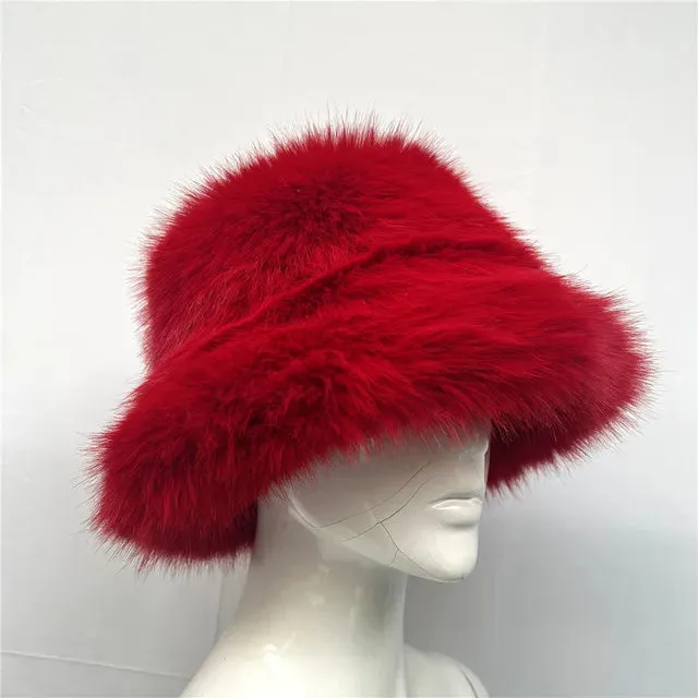 Faux Racoon Fur Bucket Hat