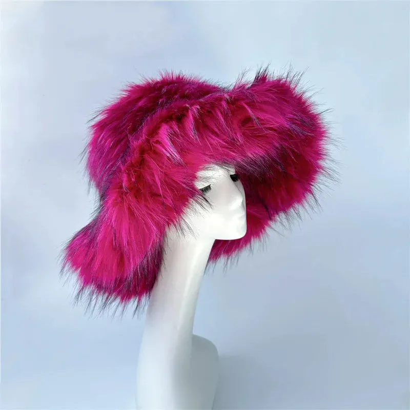 Faux Racoon Fur Bucket Hat