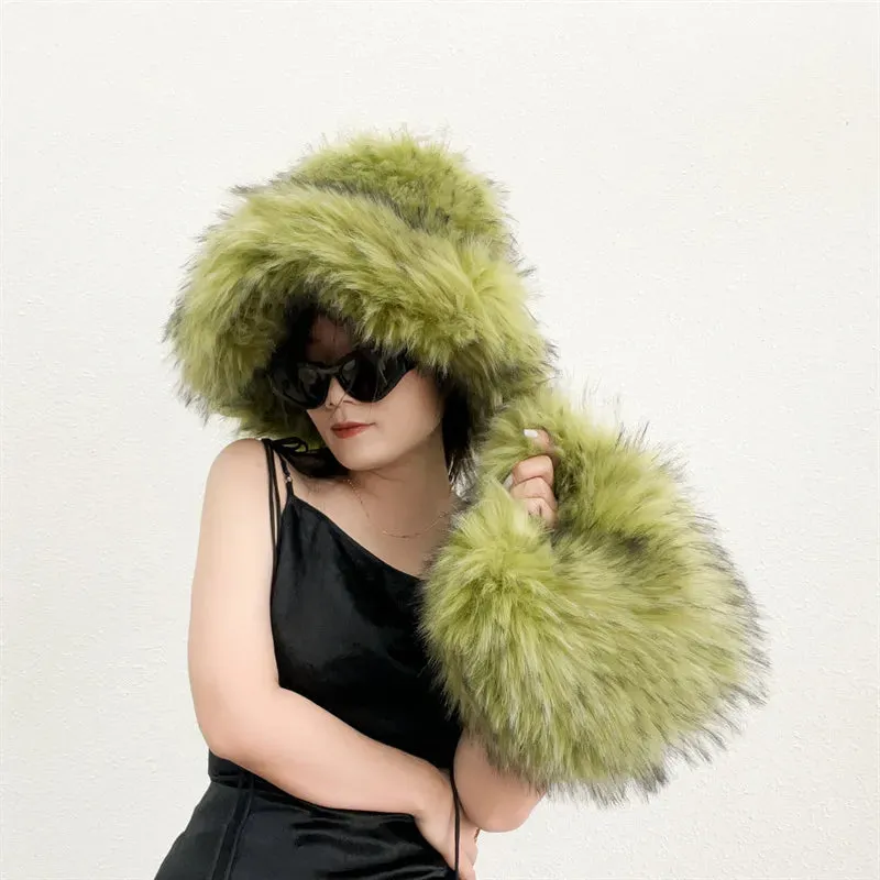 Faux Racoon Fur Bucket Hat