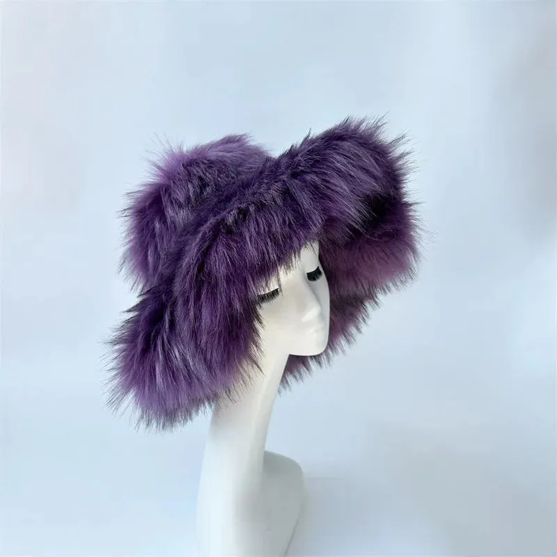 Faux Racoon Fur Bucket Hat