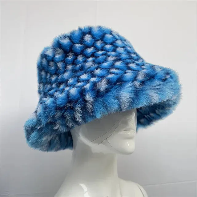 Faux Racoon Fur Bucket Hat