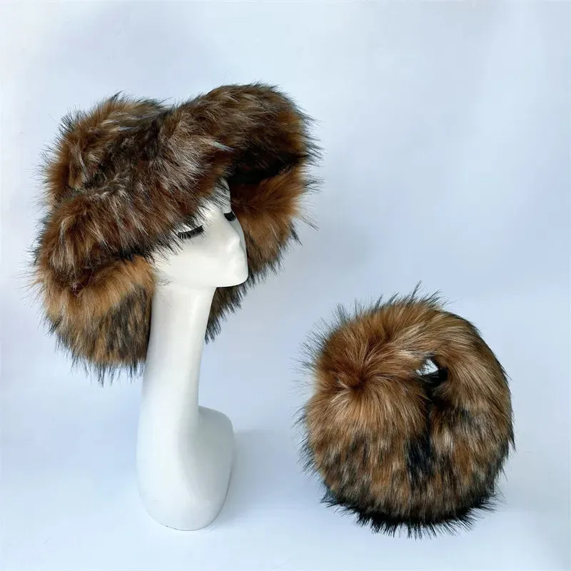 Faux Racoon Fur Bucket Hat