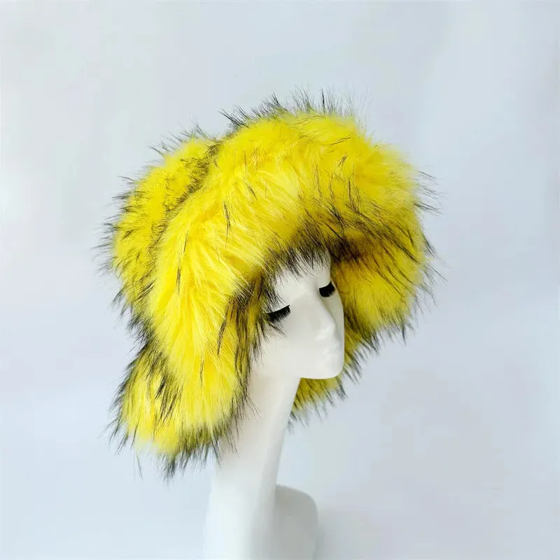 Faux Racoon Fur Bucket Hat