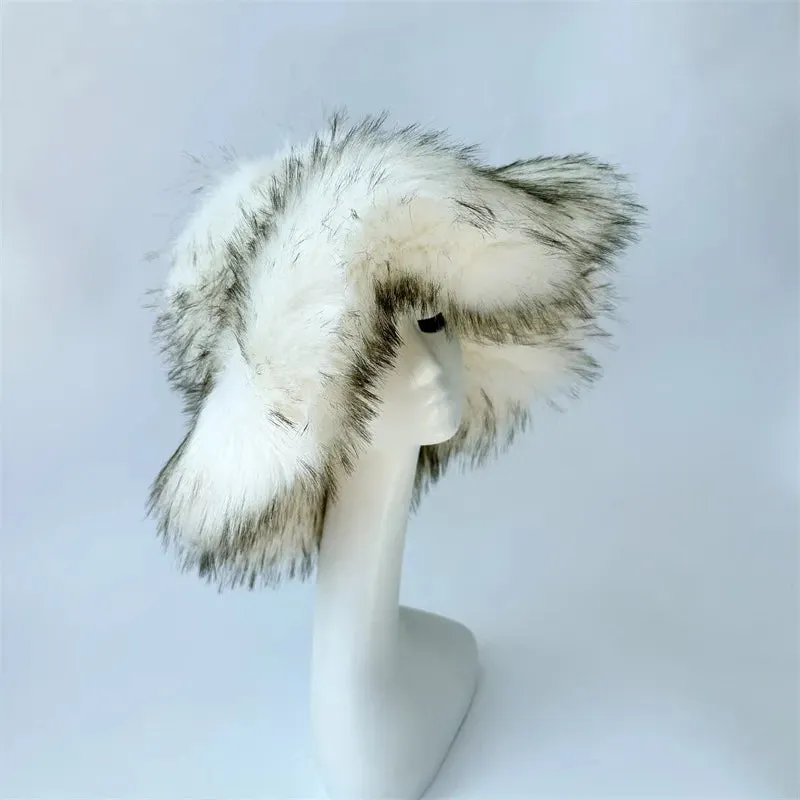 Faux Racoon Fur Bucket Hat