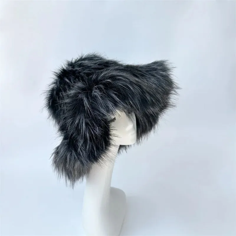 Faux Racoon Fur Bucket Hat