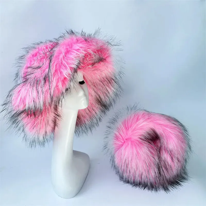 Faux Racoon Fur Bucket Hat