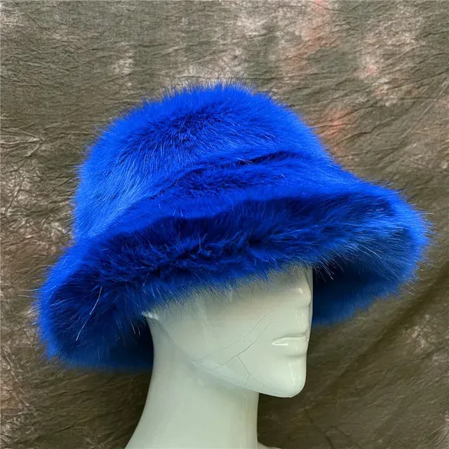 Faux Racoon Fur Bucket Hat