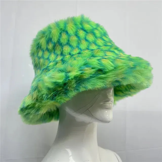 Faux Racoon Fur Bucket Hat