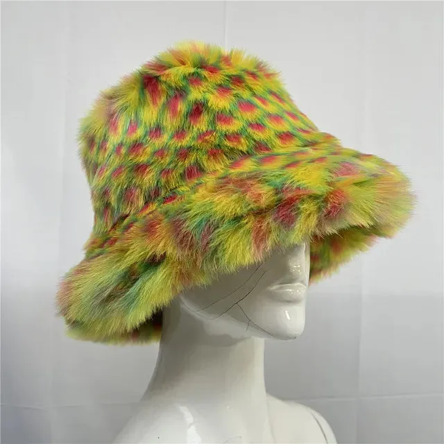 Faux Racoon Fur Bucket Hat