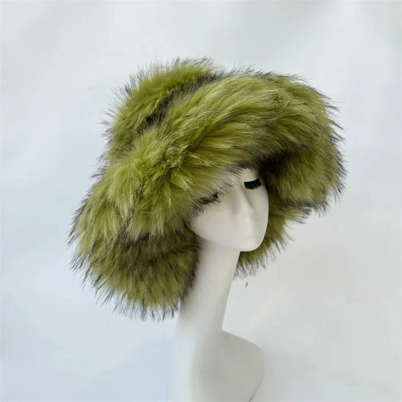 Faux Racoon Fur Bucket Hat