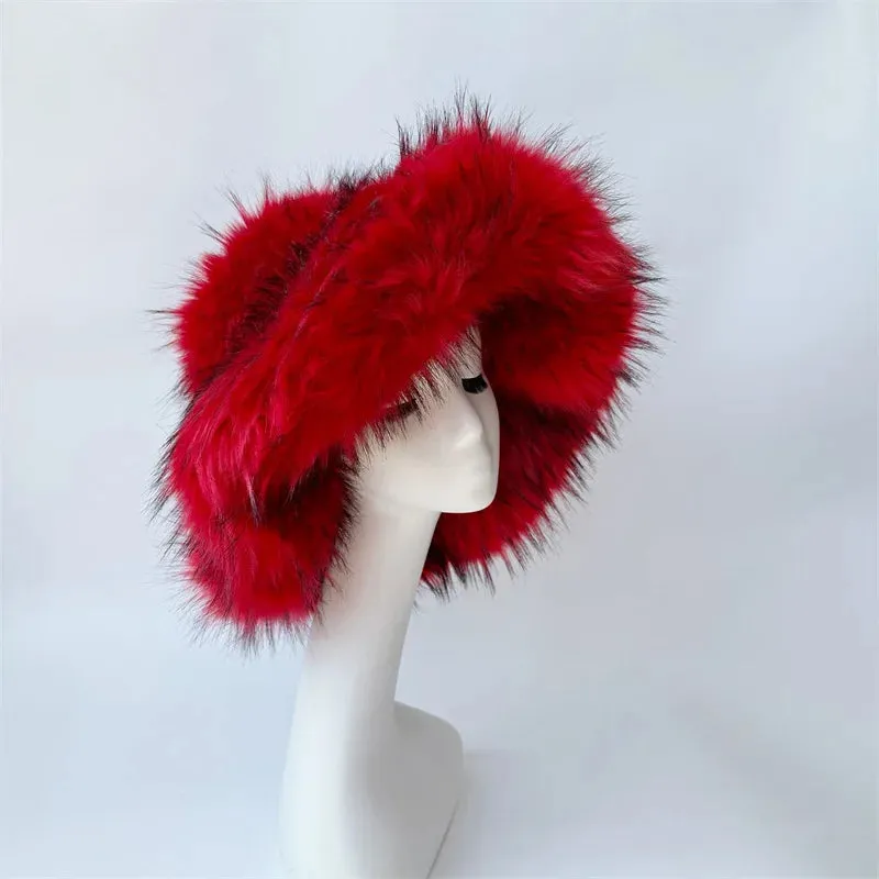 Faux Racoon Fur Bucket Hat